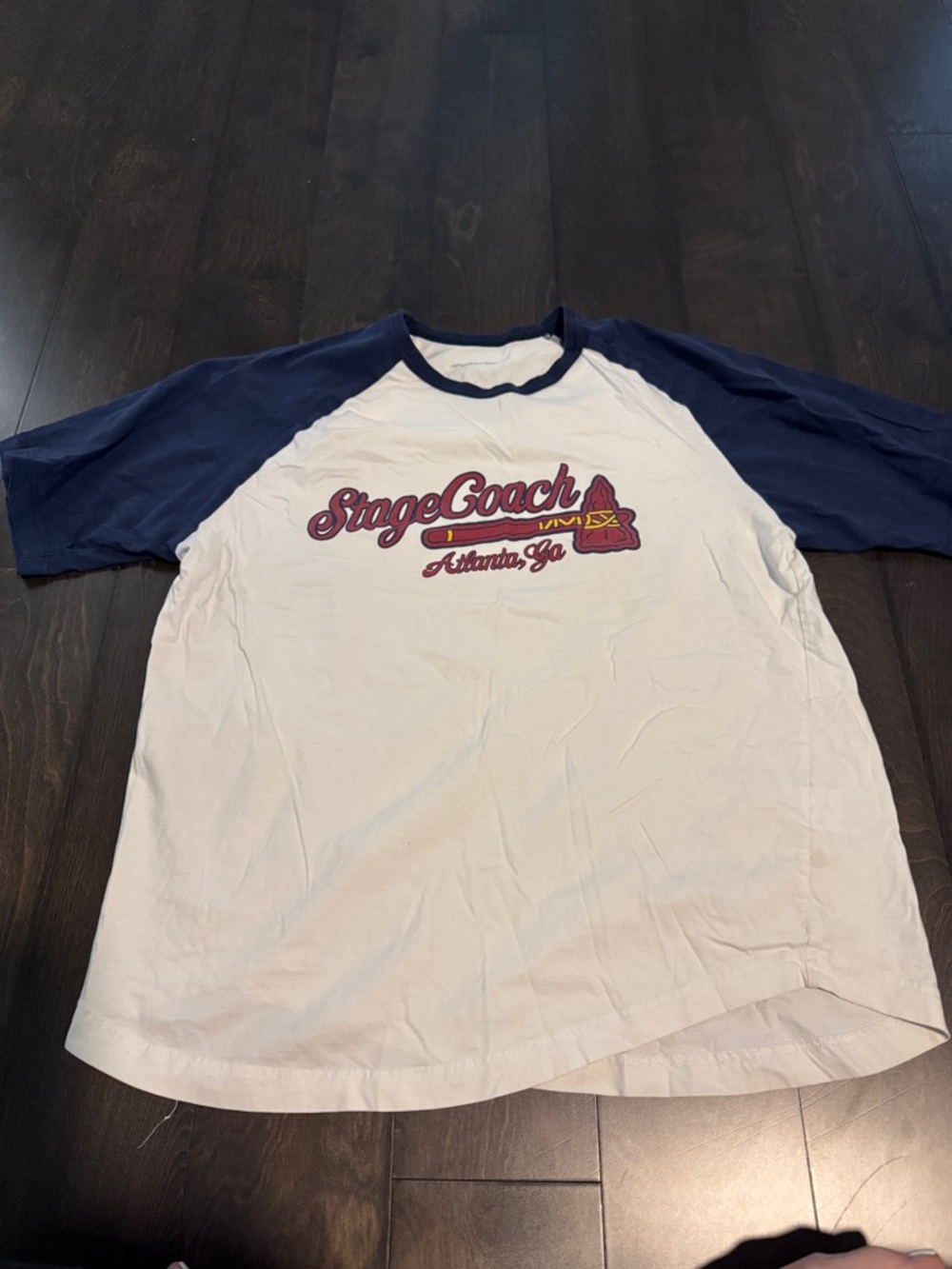 Sport-Tek White and Navy Raglan Tee with StageCoach Logo